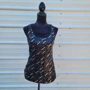 Julie's Closet Women's Tank Top Size Small Sequin Sleeveless Racer Back Black